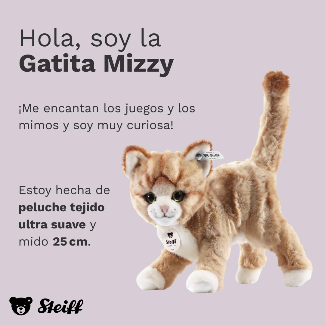 Steiff Peluche Gatita Mizzy, Peluche Adorable con Ojos de plástico, para niños y niñas, Peluche 25 cm, Beige, 099342