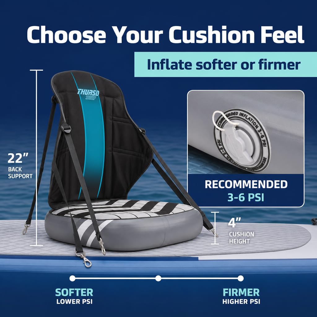 Thurso Surf Sedile universale gonfiabile per kayak con supporto per la schiena, sedile regolabile con schienale, extra robusto, comfort per SUP, canoa, pesca e barca