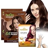 Herbishh Chestnut Brown Shampoo for Gray Hair, Hair Dye Shampoo 3 in 1, 100% Grey Coverage, Instant Permanent Shampoo for Men & Women, Long-lasting & Travel-friendly, Ammonia-free, 30 ml (Pack of 2)