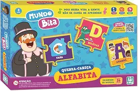 Brinquedo Educativo Alfabita Quebra-cabeça Mundo Bita de Madeira 26 Peças Alfabetização Coordenação Motora - Nig 0696
