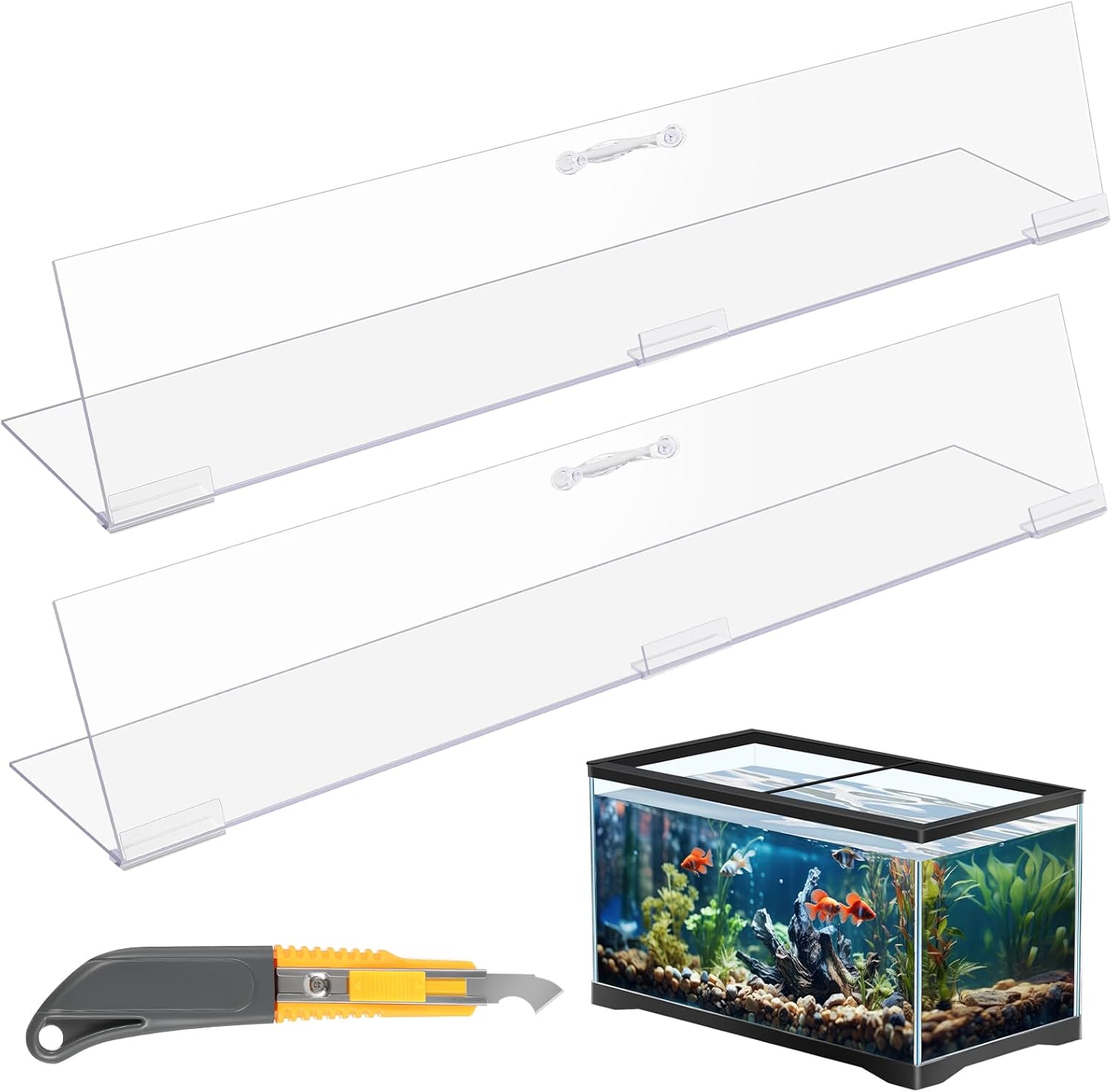Sieral Polycarbonate Aquarium Lid 2-Piece Canopy Set 16.87x16.87 Inch for 50/65/84 Gallon Center Brace Tanks - Clear, Lightweight Fish Tank Cover + Hook Knife