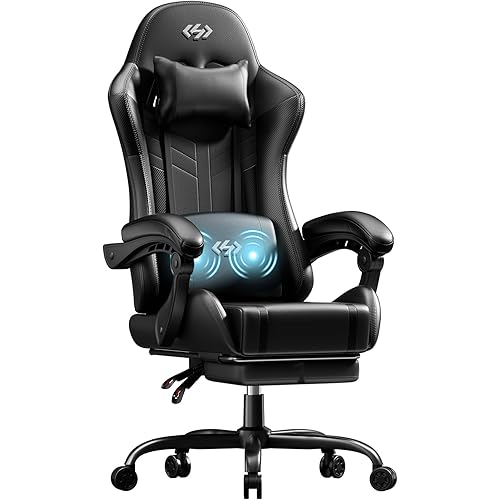 HLDIRECT Gaming Chair, Ergonomic Video Game Seat with 360° Swivel & Lumbar Massage, Computer Chair PU Leather Cushion for Adults Home/Office Use (Black)