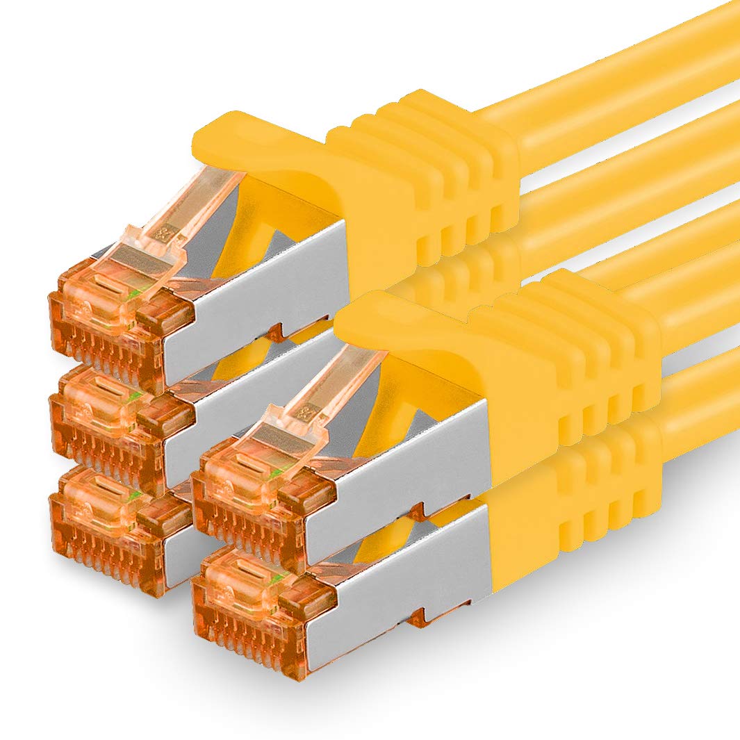 1aTTack.de 5m - Cat.7 Netzwerkkabel Gelb - 5 Stück Gigabit Ethernet LAN Kabel 10000 Mbit s Patchkabel Cat7 Kabel S FTP PIMF Schirmung LSZH Cat.7 Rohkabel Rj45 Stecker Cat 6a - 5 x 5 Meter