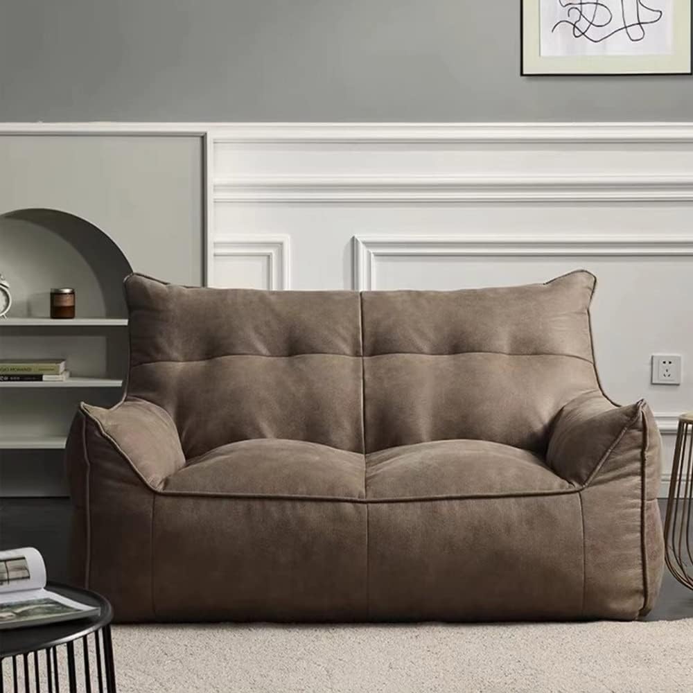 Bean Bag Chair 2-seat Sectional Lazy Sofa Cover Faux Suede Leather Bean Bag Pouf Sac Case Couch Beanbag No Filler Living Room(Gray)