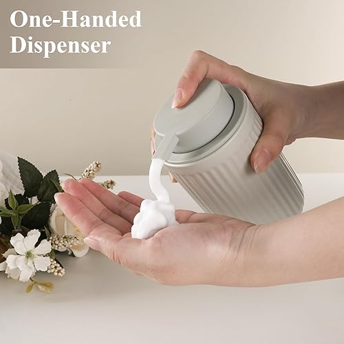 Miniatura 52 de BosilunLife Juego de Dispensadores de Jabón Espumoso - Dispensador de Jabón de Manos de Cerámica Albaricoque de Espuma de 12 onzas con Bomba a Bomba