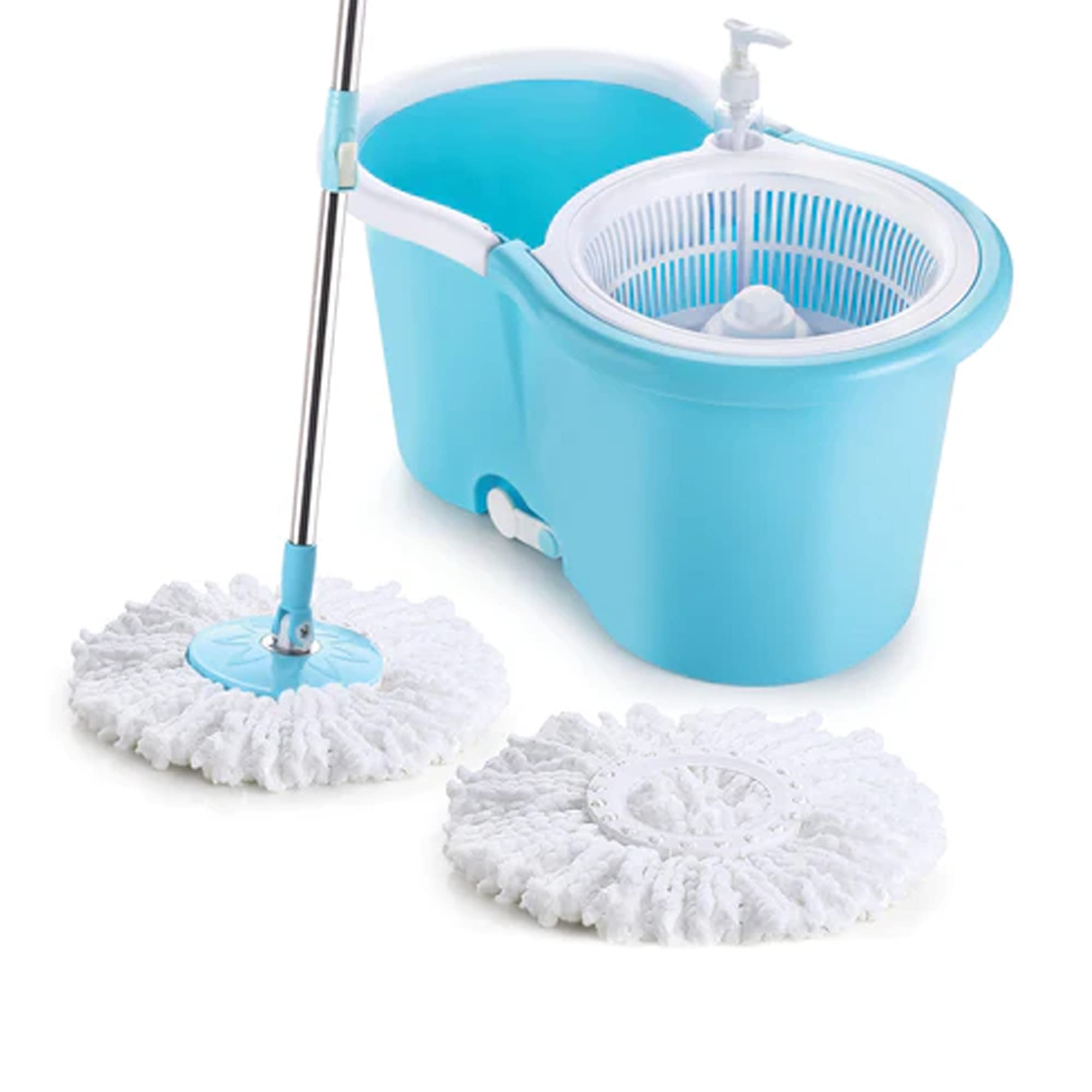Suzec Quick Spin Mop, Bucket Floor Cleaning, Easy Wheels & Big Bucket, Floor Cleaning Mop with Bucket, pocha for floor cleaning, Mopping Set (White and Blue)