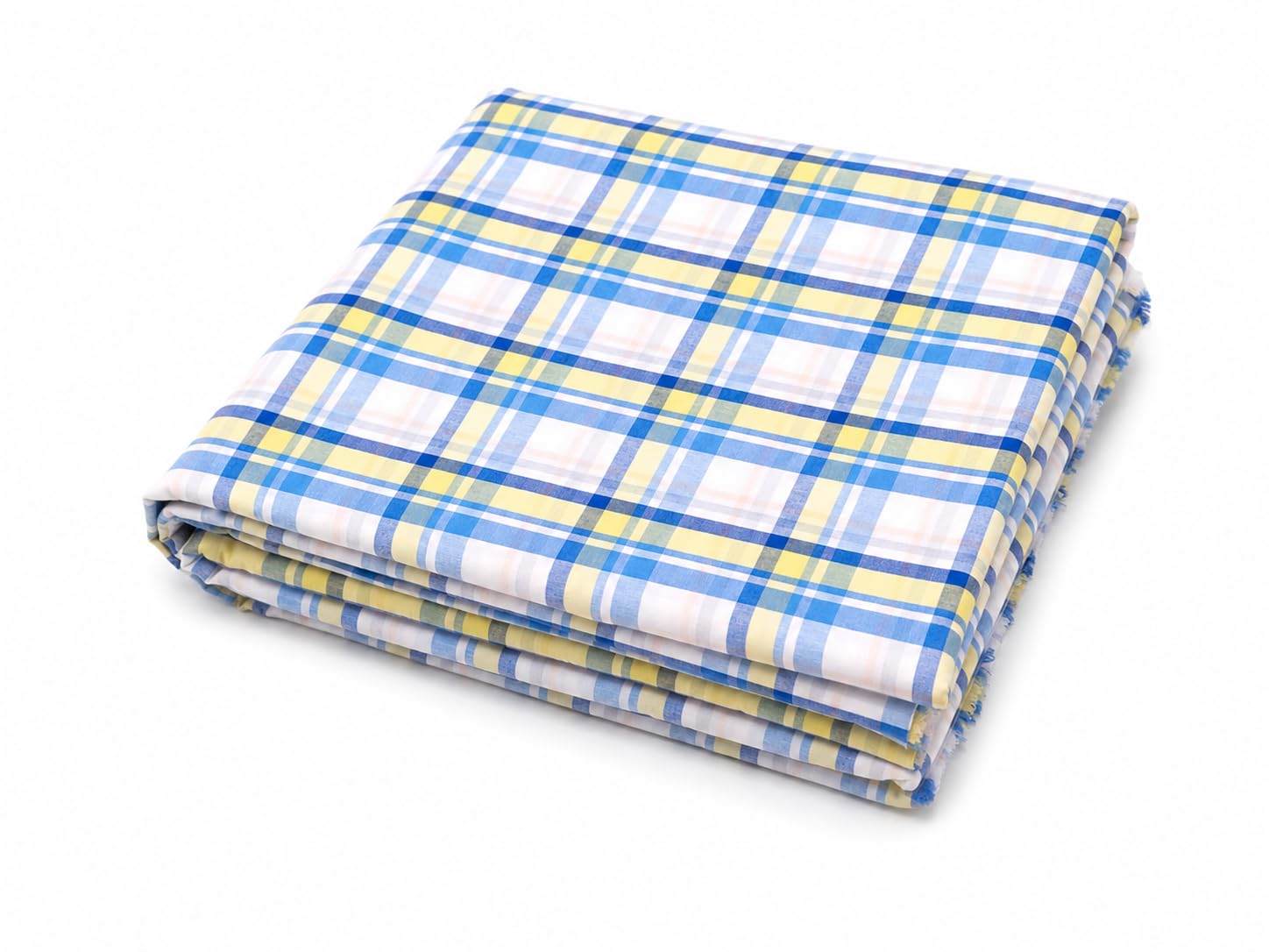 Premium Cotton Check Fabric for Men, Multicolor Plaid Pattern, Blue, Yellow and White, 137 cm Width, Soft and Breathable, Unstitched-image-40