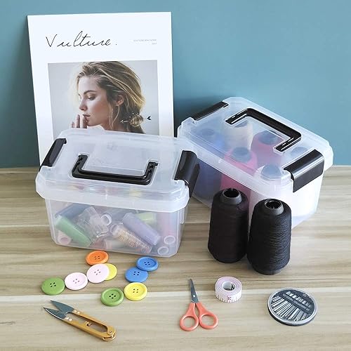 Vista 27 de Caja de almacenamiento de plástico de 10 L, caja de cierre transparente con asa, juego de 4