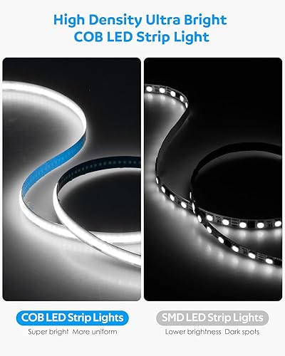 Miniatura 5 de Aclorol Tira de luz LED COB de 5 V, alimentada por USB, 6000 K, 9.84 pies3M, 960 LED, regulable, tira de luz flexible con atenuador de 0.315 in de