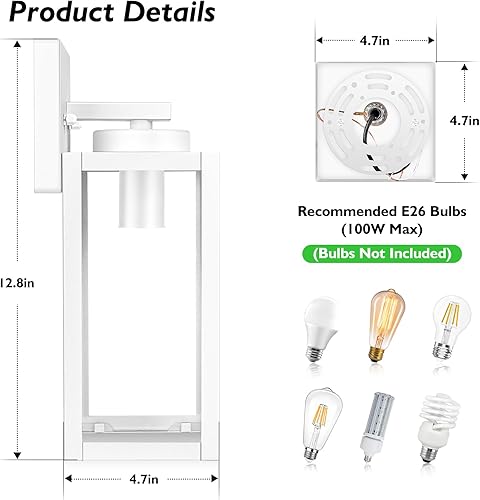Vista 35 de BesLowe Lámpara de pared para exteriores, linterna de pared exterior, impermeable, aplique de porche exterior negro con acabado negro mate