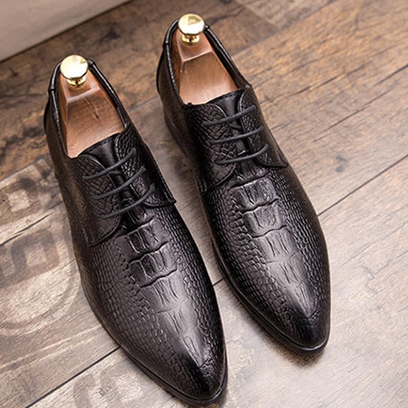 Men's Genuine Leather Oxford Shoes Modern Low Top Pointed Toe Tuxedo Derby Shoes Vintage Leather Lace Up Platform Derby Shoes(Black,7.5)4