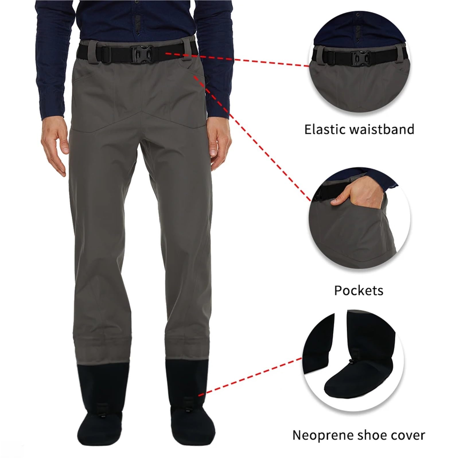 Wader da Pesca Trampolieri da Pesca da Uomo Pantaloni da trampoliere in Vita Tessuto Impermeabile a Tre Strati con Calzini in Neoprene nelle giornate Fredde per Pesca(M)