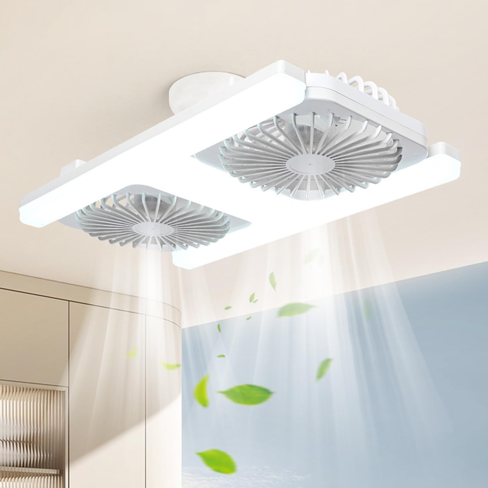 Dual Window Fan with Lights 180° Rotating Fans & 3 Speeds Window Exhaust Fan Reversible Airflow Control with Low Noise & Smart Timer for Home Bedroom Or Office