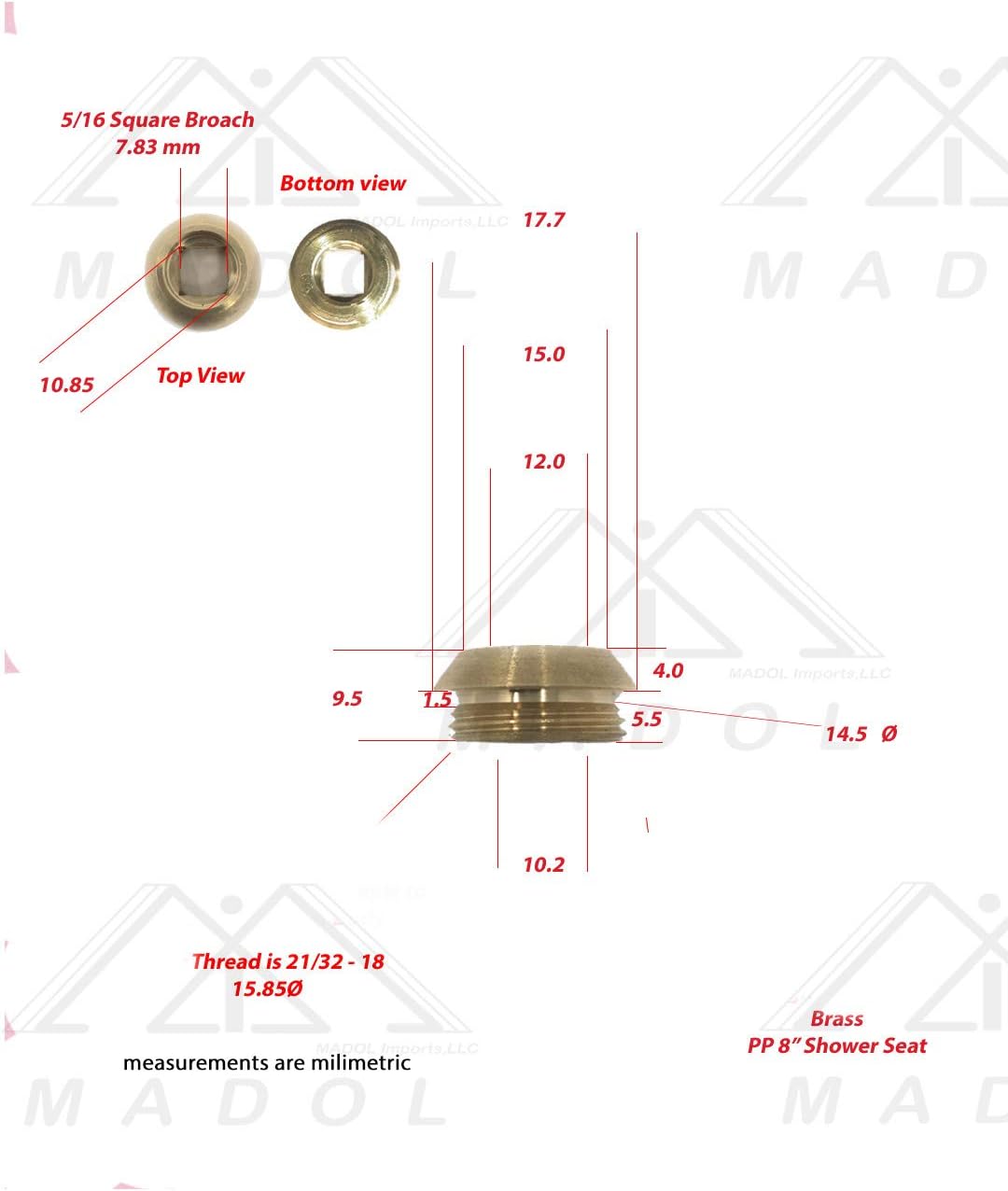 MI MADOL IMPORTS, LLC MADOL Bathtub and Shower Trim KIT Compatible with Price Pfister Remodel/Rebuild Trim Set Knob Handle, Flange Thread, Washer, SEAT