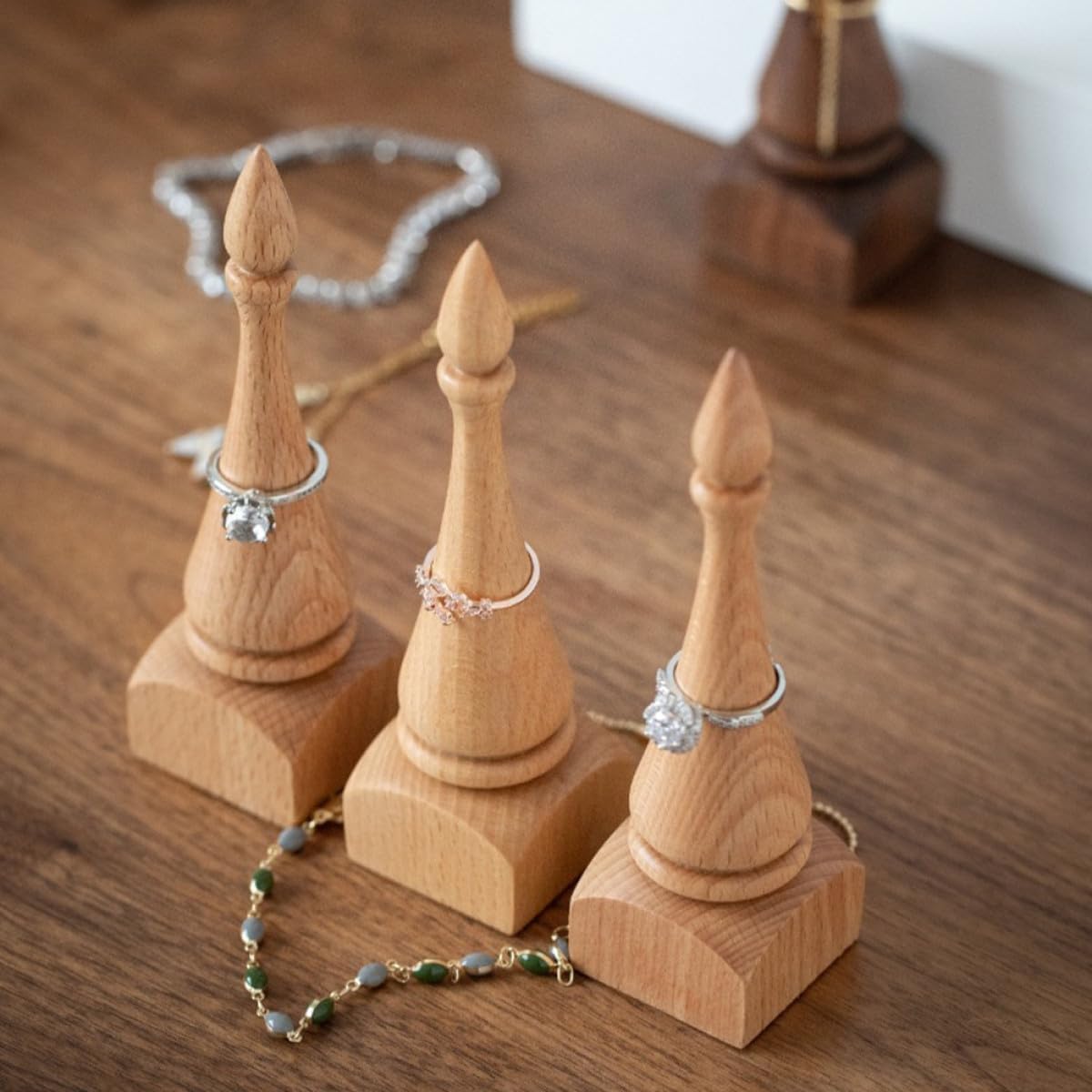 Dzrige Wood Ring Display Stand Cone Tower Ring Holder for Women Men Jewelry Storage