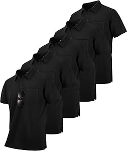 SCODI 5 Pack Mens Pocket Polo Shirts Short Sleeve Golf Casual Work T-Shirt