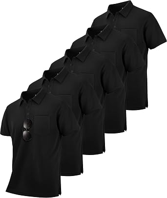 SCODI 5 Pack Mens Pocket Polo Shirts Short Sleeve Golf Casual Work T-Shirt
