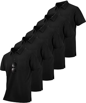 SCODI 5 Pack Mens Pocket Polo Shirts Short Sleeve Multipack Golf Shirt for Men Moisture Wicking Casual Athletic
