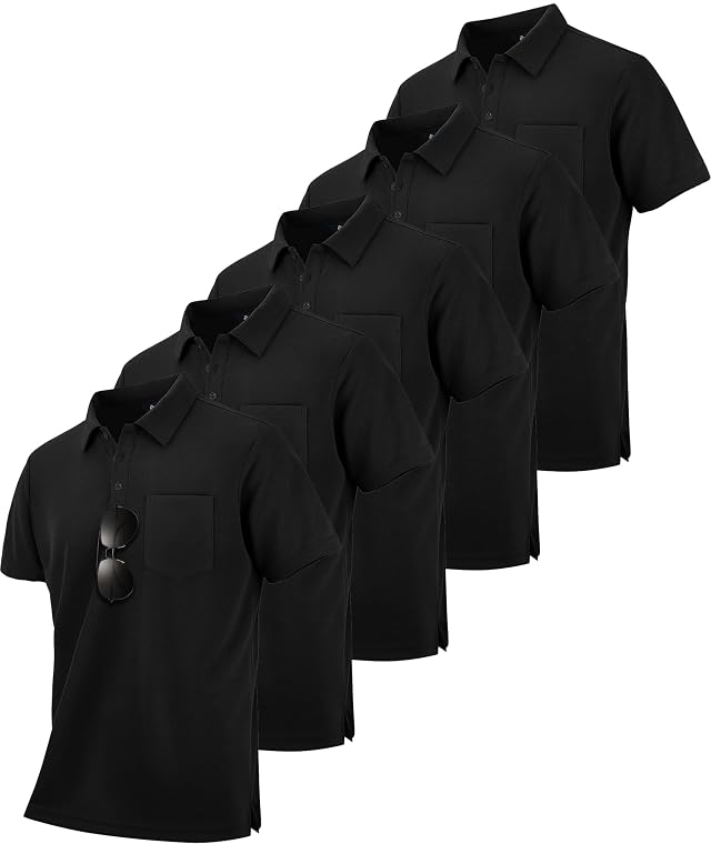 SCODI 5 Pack Mens Pocket Polo Shirts Short Sleeve Multipack Golf Shirt for Men Moisture Wicking Casual Athletic