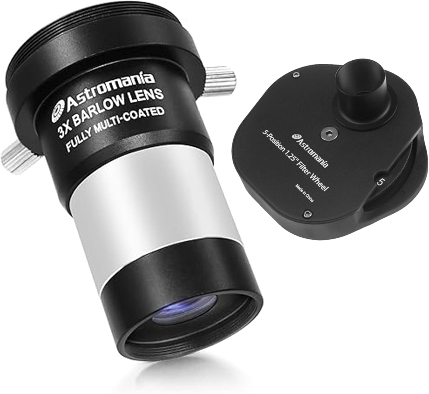 Astromania 1.25" Multiple 5-Position Filter Wheel for Telescope - Bundle with - 1.25" 3X Short Focus Barlow Lens for Telescope Eyepiece