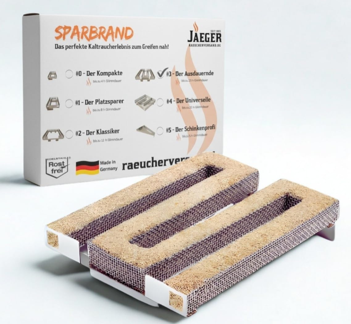 Jaeger Original Spar-Brand Gr. 3 aus Edelstahl, Made in Germany, 20 Stunden Kaltrauch. Cold Smoke Generator, Food Smoker, Kaltrauch, Räucherschnecke