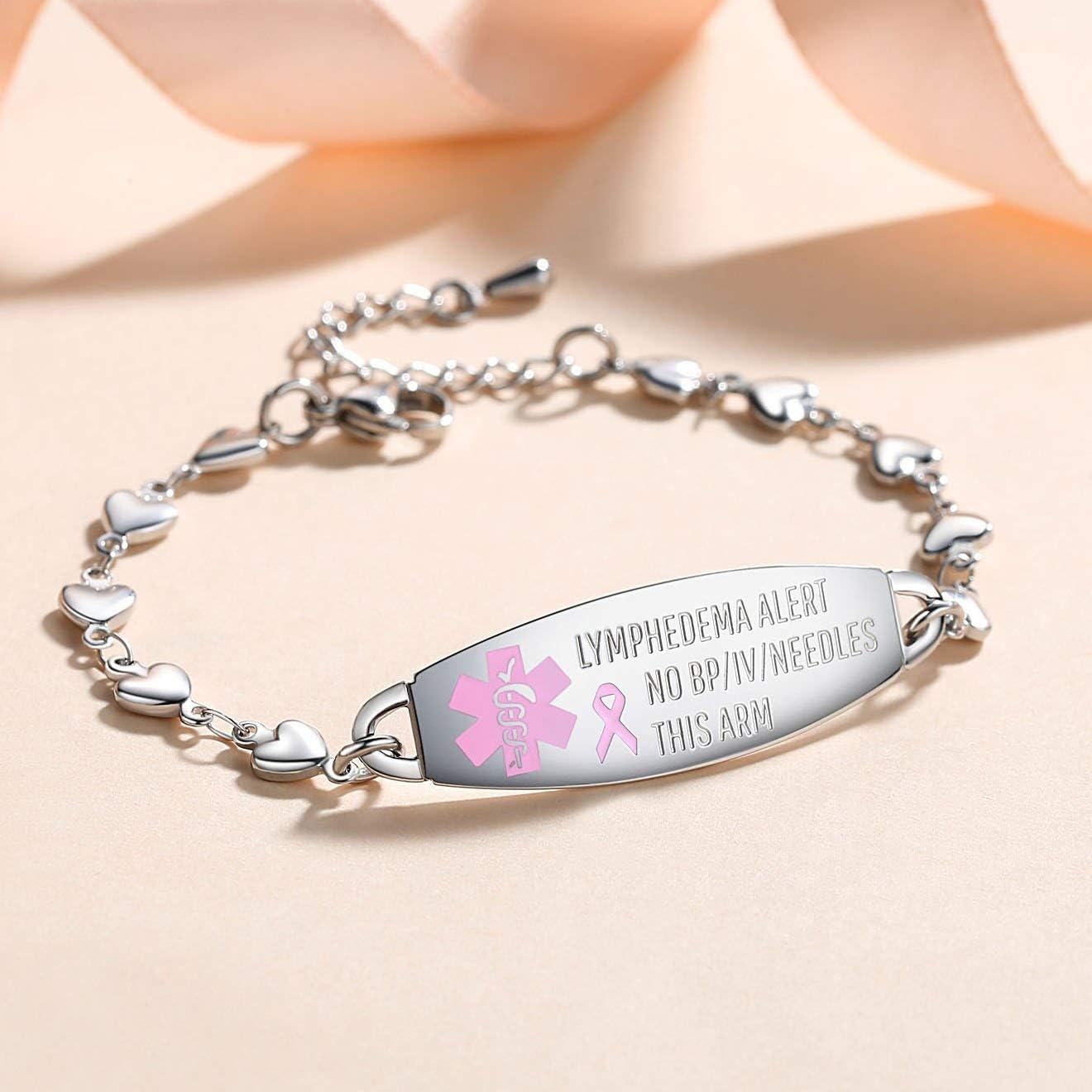 mnmoom Lymphedema Alert bracelet no bp no needles bracelet for women adjustable stainless steel breast cancer medical bracelets