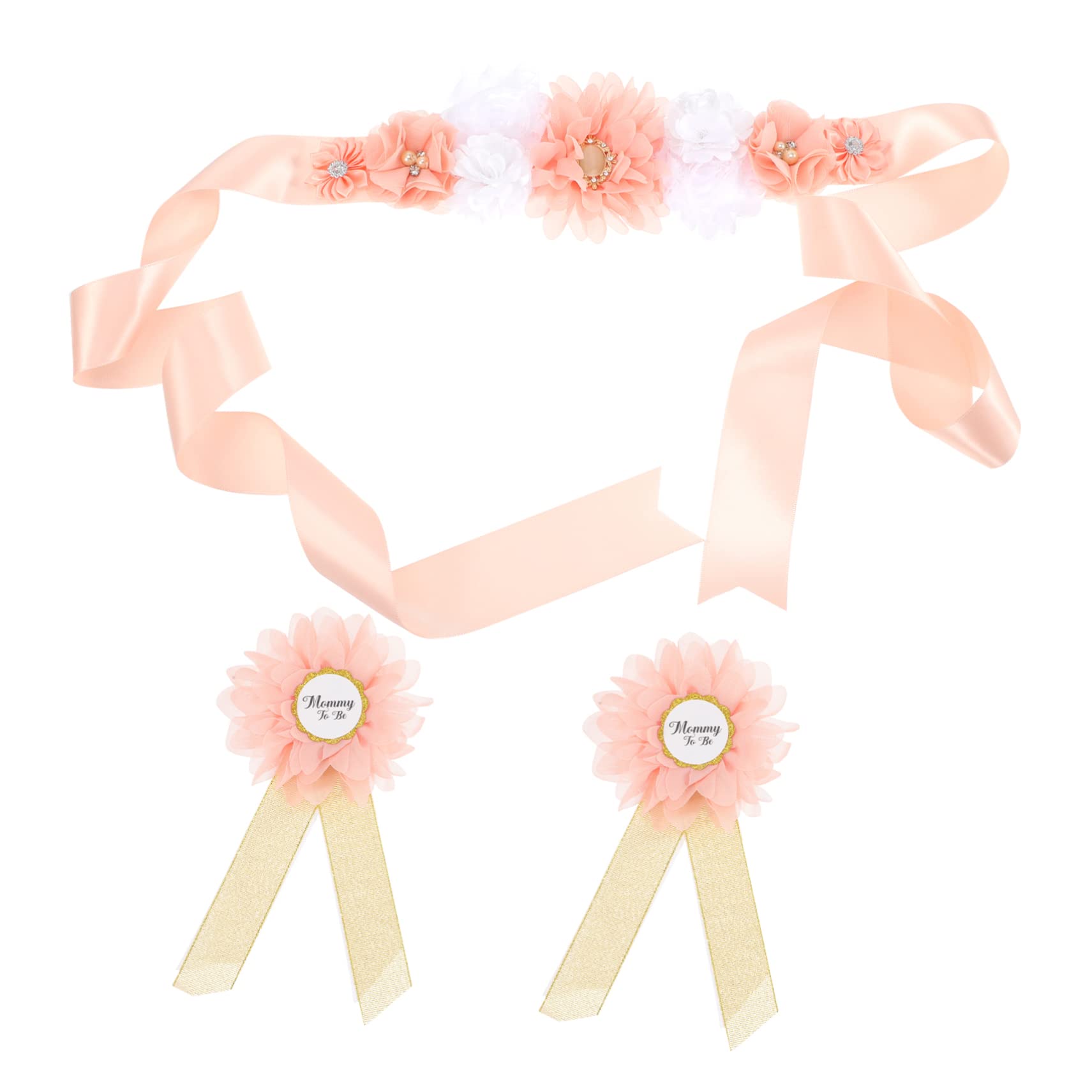Ciieeo Pregnancy Flower Sash Belt for Mommy to Be Daddy Corsage Mom Present Set