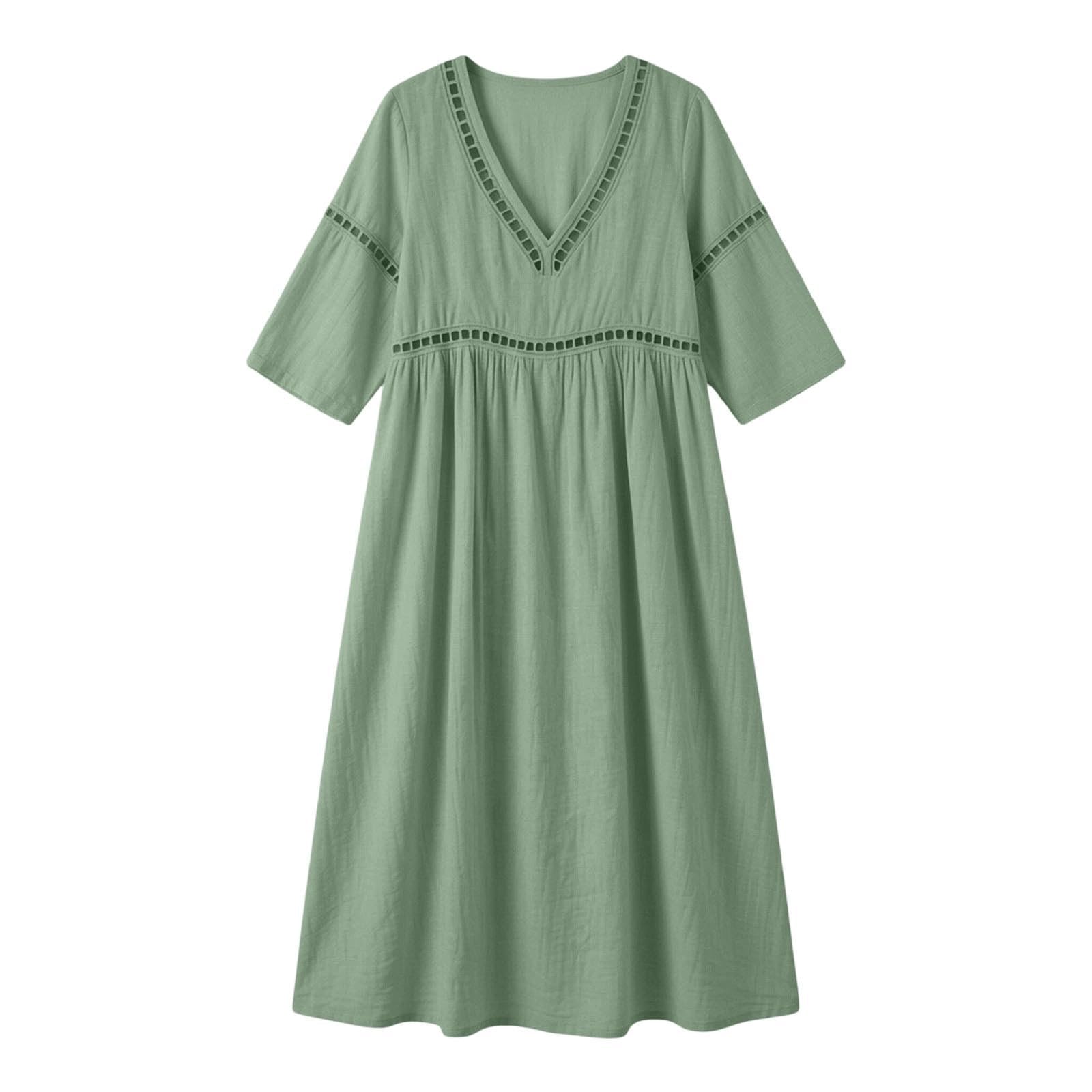 Damen Musselin Kleid Sommer V-Ausschnitt Luftige Midikleid Lockeres Midikleider Leicht Und Luftig Sommerkleid Sommer Musselinkleid Elegant Sommerkleider Midi Bohemian Style Hauskleid