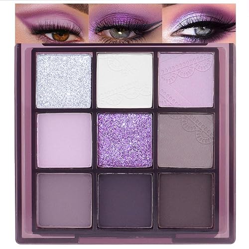 Paleta de sombras de ojos de 9 colores púrpura plateado blanco bronceado uva mate brillo paleta de sombra de ojos para maquillaje de ojos, alta