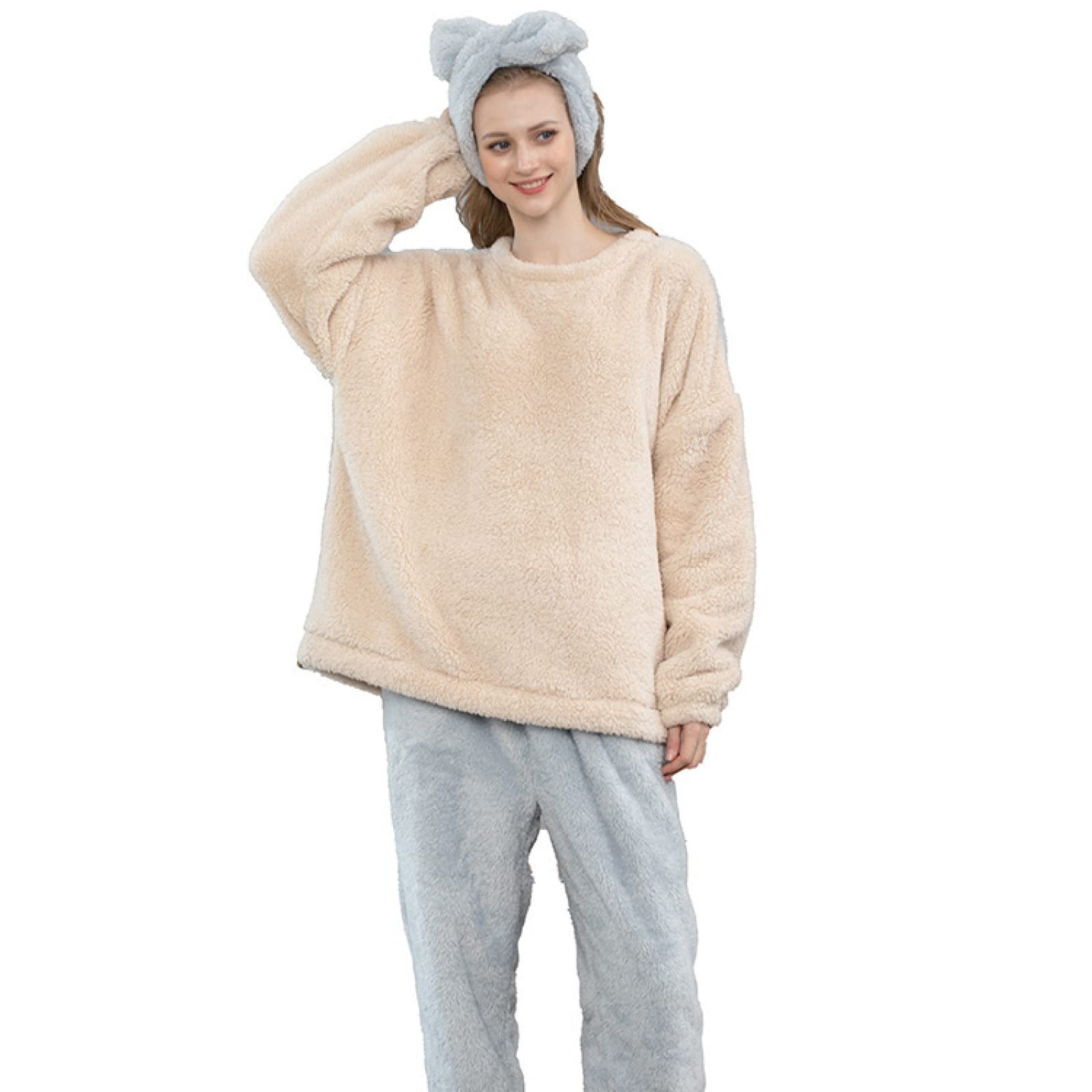 Conjunto De Dos Piezas De Pijama De Terciopelo De Algodón Cómodo para Niñas, Más Traje Grueso De Terciopelo, Cálido Y Se Puede Usar como Ropa para El Hogar,Azul Claro,XL