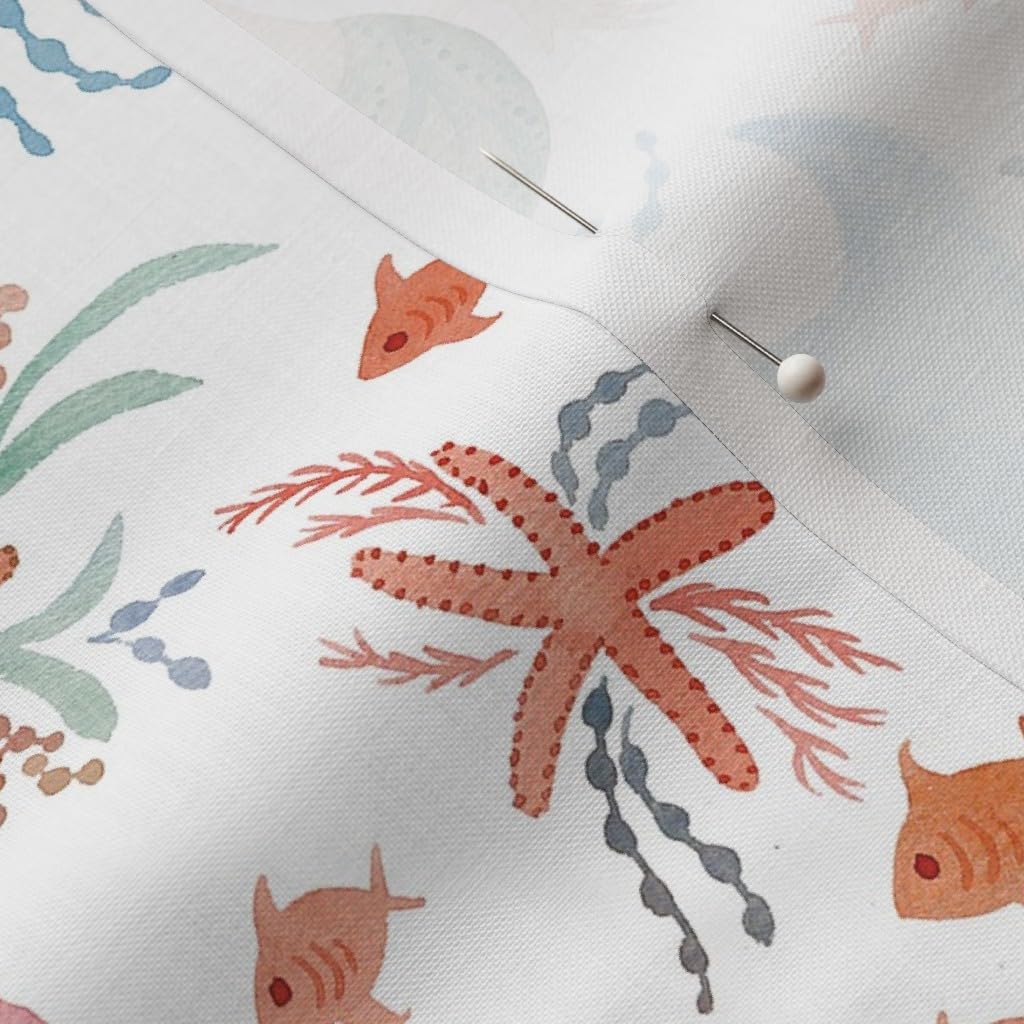 Spoonflower Fabric - Sweet Mermaids Whimsical Watercolor Fantasy Creatures Mermaid Ocean Printed on Petal Signature Cotton Fabric by The Yard - Sewing Quilting Apparel Crafts Decor