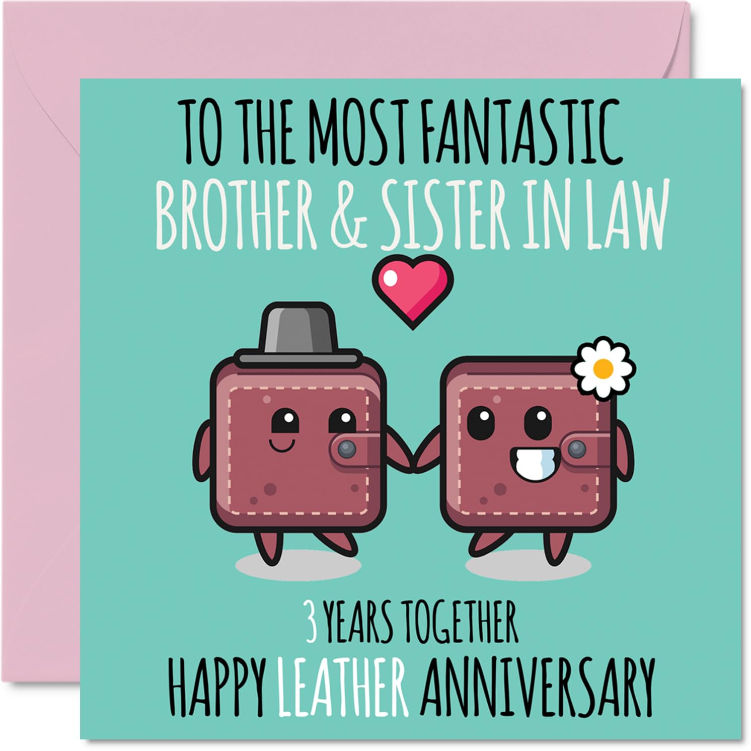 Cute Leather Anniversary Card for Brother & Sister In Law - 3 Years Together - Happy 3rd Wedding Anniversary Cards for Sister In Law Brother, 145mm Greeting Cards Anniversaries