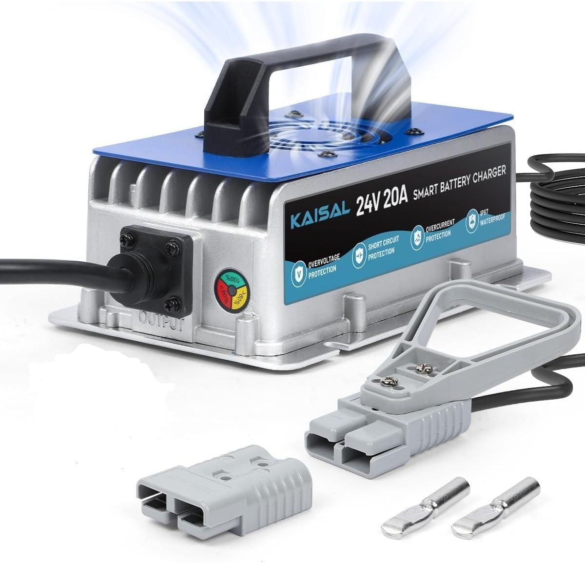 KAISAL 24V 20A Caricabatterie per Carrello Elevatore, 24 V Caricabatterie con Spina Anderson, Caricatore Automatico per Batterie al Piombo da 24 Volt, per Carrello Elevatore e Lavapavimenti