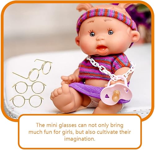 Miniatura 4 de Tofficu 20 mini lentes de muñeca, borde de alambre de metal, lentes sin marco, lentes de vestir para muñecas, gafas redondas para manualidades,