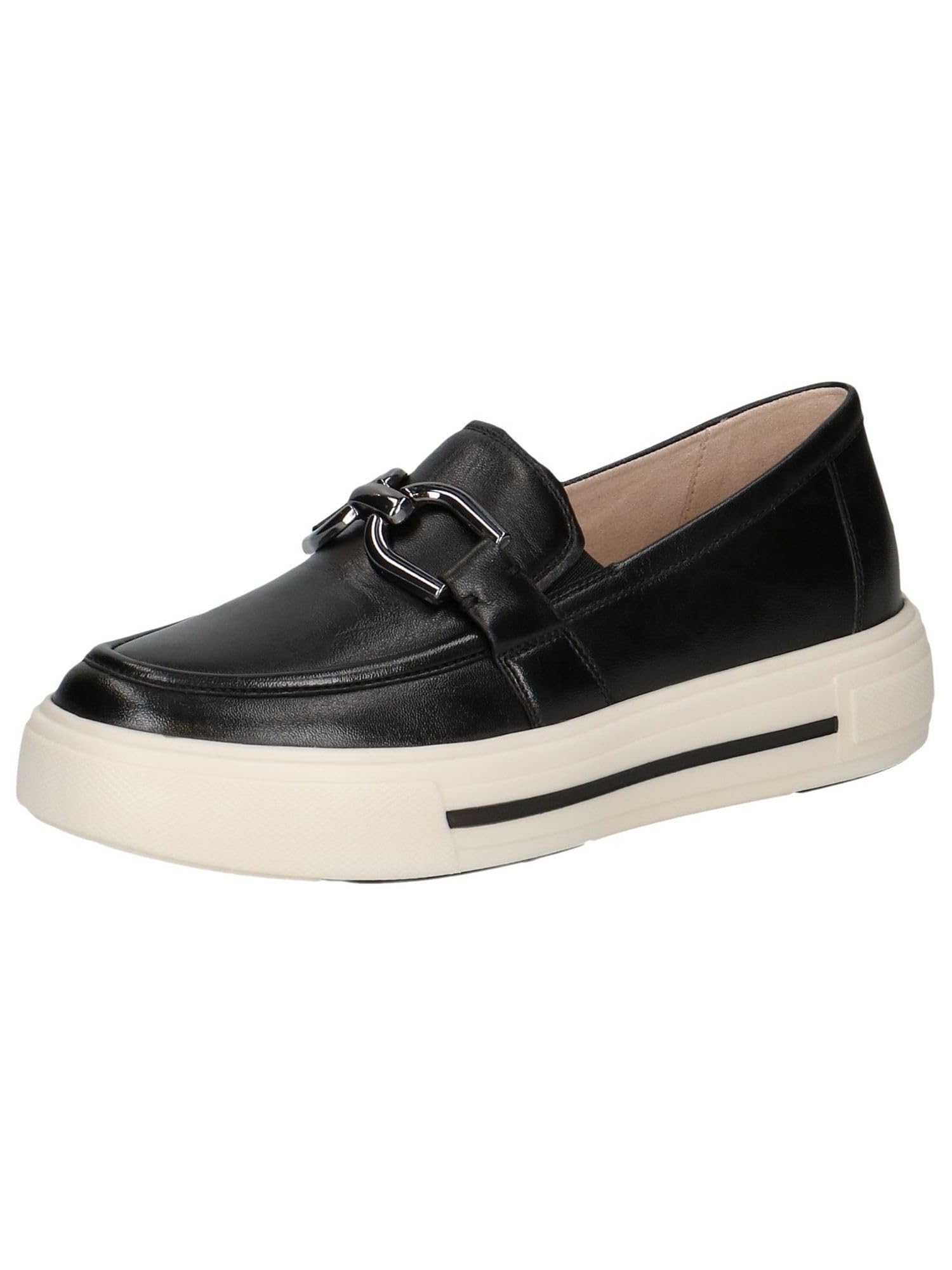 CAPRICE Women's Leather Loafers Comfortable, Black (Black Nappa), 5.5 UK