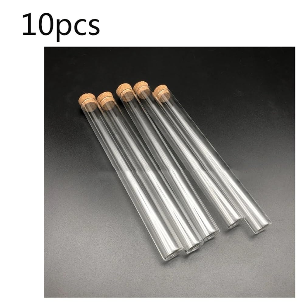Glasreagenzgläser mit Korkstopfen, Labor-Reagenzglas mit Naturkorken, mehrere Größen, durchsichtiges Glasröhrchen flachem Boden, Packungen(30x200mm 10pcs)
