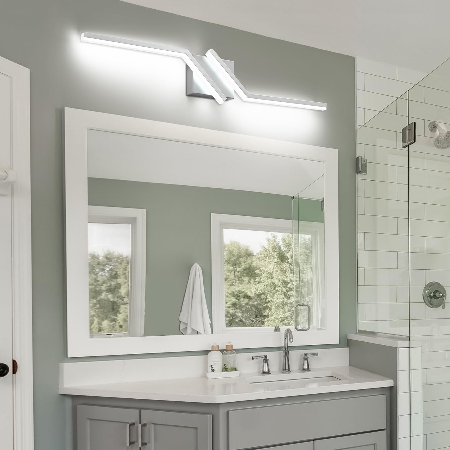 ZUZITO 32 inch Modern Vanity Lights for Bathroom Nickel Bathroom Light Fixtures Dimmable LED Light for Restroom 6000K Cool White