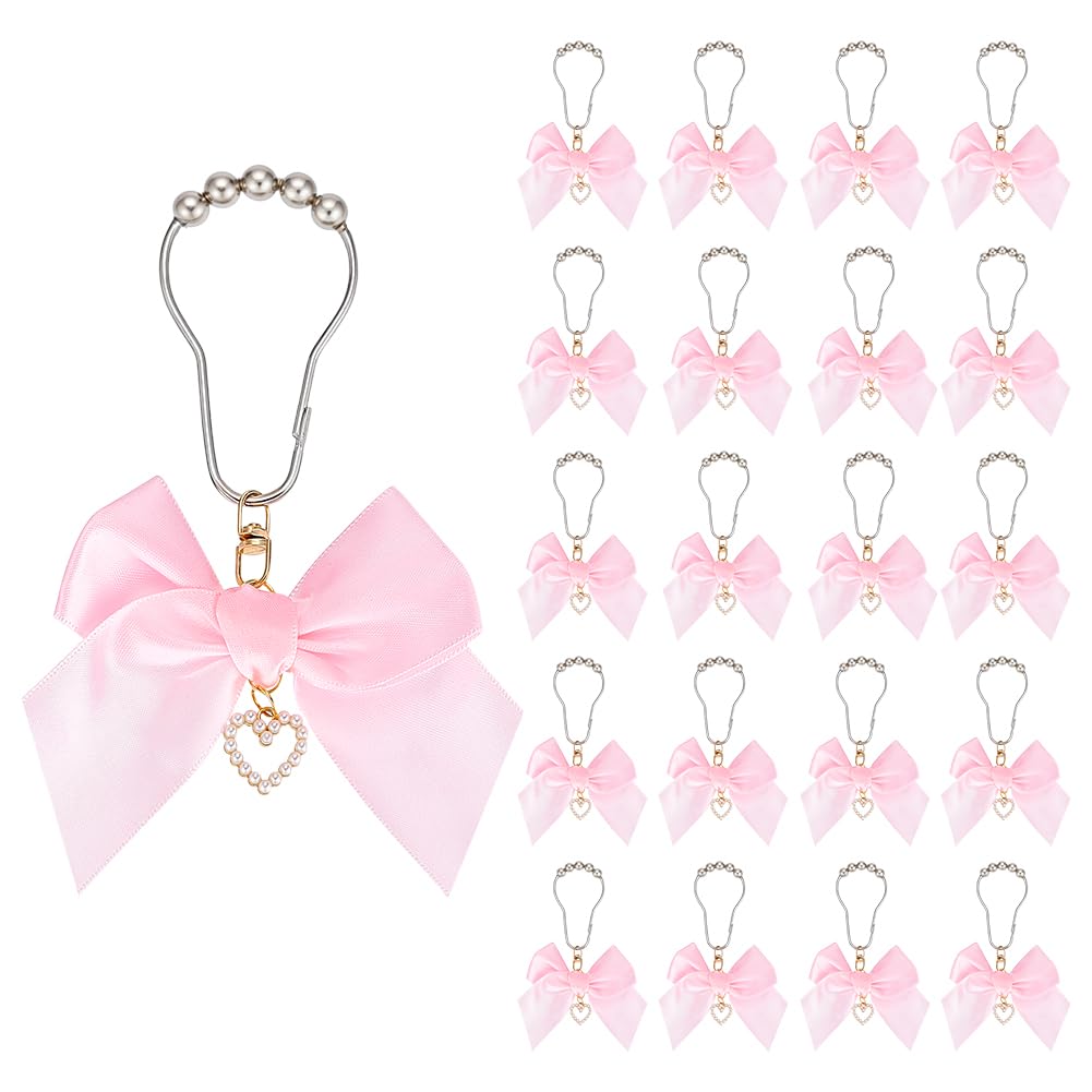 Crochets de rideau de douche noeud rose anneaux decoratifs salle de bain et chambre fille x20