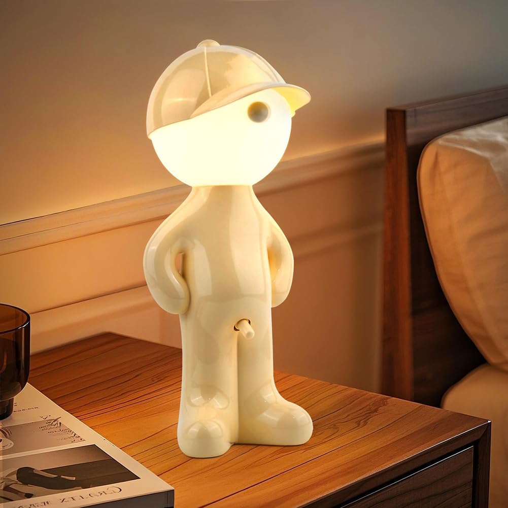 AoLa Creative Night Light A Little Shy Man, Funny LED Table Lamp Battery of Little Shy Man with Hat Shade Desk Lamp Romantic LED Bedside Lamp Children's Room Deco Table Lamp,Yellow