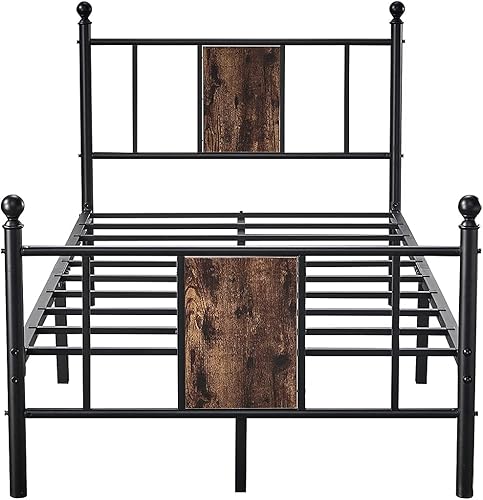 Miniatura 7 de Hilero Marco de cama individual con cabecero y estribo marco de cama de metal tamaño individual plataforma resistente base de colchón no necesita