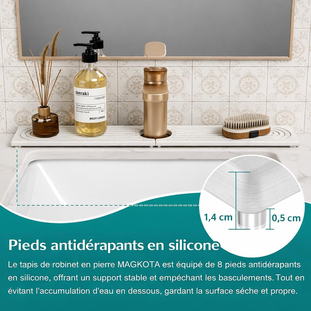 Générique Tapis Absorbant pour Robinet de Cuisine – Plateau en Pierre de diatomite 61 cm, séchage Rapide, Anti-Gouttes, protège Le Plan de Travail, Moderne et élégant - 4
