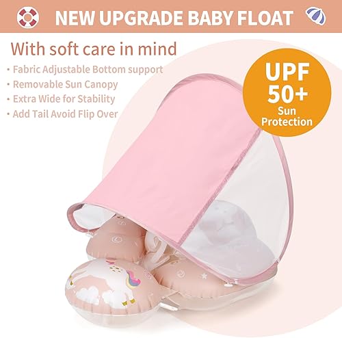 Miniatura 9 de Free Swimming Baby - Flotador inflable para bebés con toldo para protección solar para piscinas Azul, Rosa