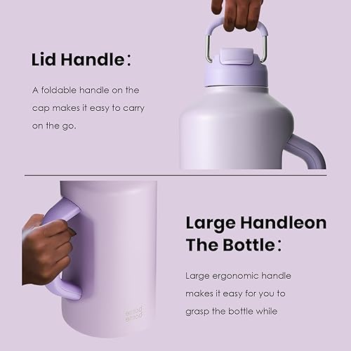 Miniatura 5 de BOTTLE BOTTLE Botella de agua aislada de 64 onzas con popote y tapa de doble uso, botella de agua deportiva de acero inoxidable con asa al vacío de