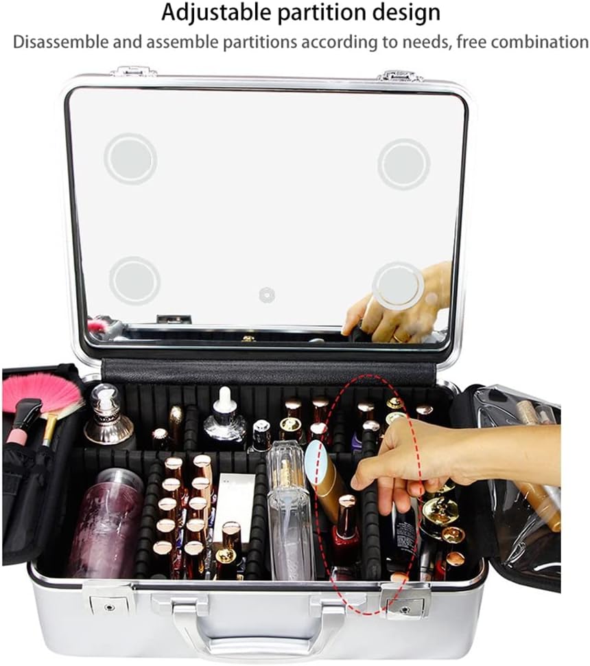 Makeup Box Professional Makeup Box for Makeup Artist, Portable Cosmetic Storage Box with LED Light, Suitable for Travel, Hand-held/hangable Luggage Hanging Rod (Color : Black, Size : 40