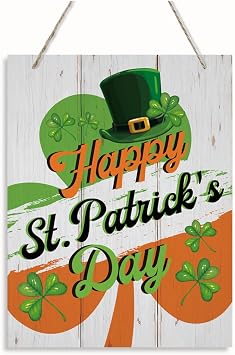 St Patricks Day Decor Wooden Hanging Sign, Happy St Patricks Day Wall Door Sign, Irish Holiday Farmhouse Porch Wall Decor, Irish Decoration, 7.9 x 10.2 Inches