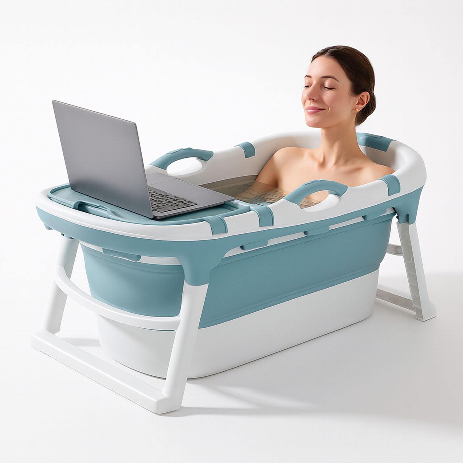 FlinQ foldable bathtub with dimensions labeled