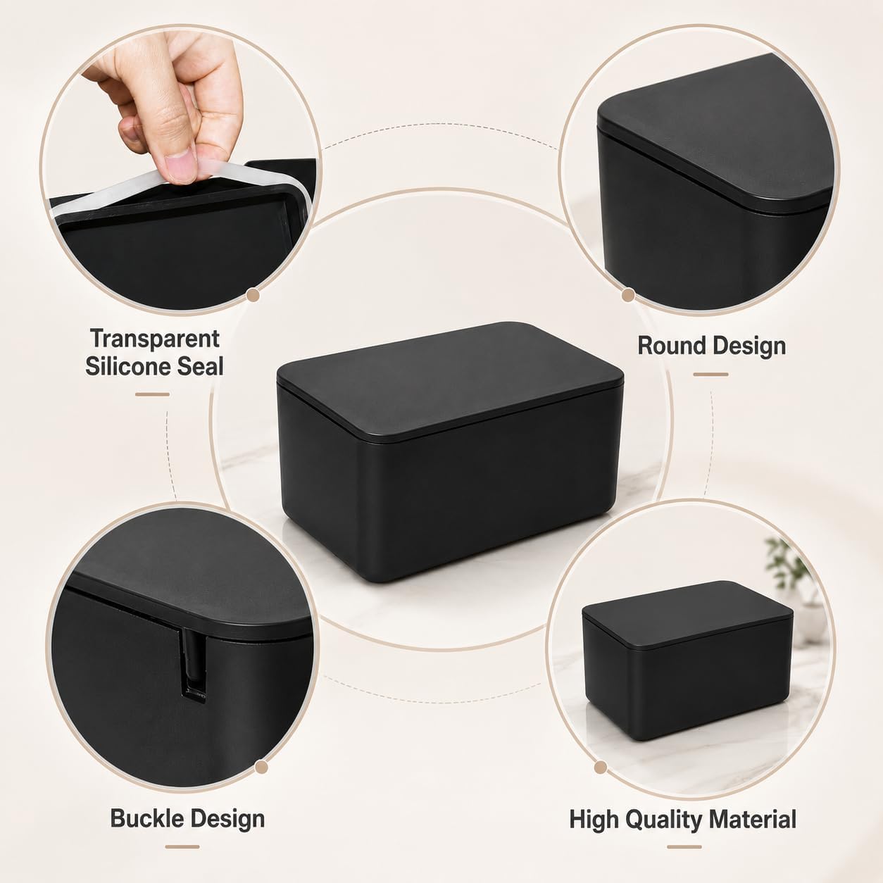 2pcs Black Wet Wipes Dispenser Box, PP Material Refillable Tissue Storage Container with Lid, Modern Square Wipe Holder for Bathroom Kitchen Office Car, One-Hand Dispensing Organizer Case