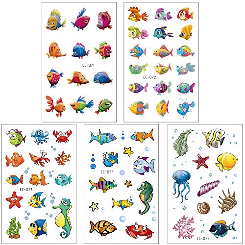 Konsait 234Pcs Tropical Fish Temporary Tattoos For Kids Boys Girls Ocean Sea Children's Birthday Party Bag Filler, Fake Waterproof Tattoo Stickers For Kids Party Decorations Supplies Favors #TOP4