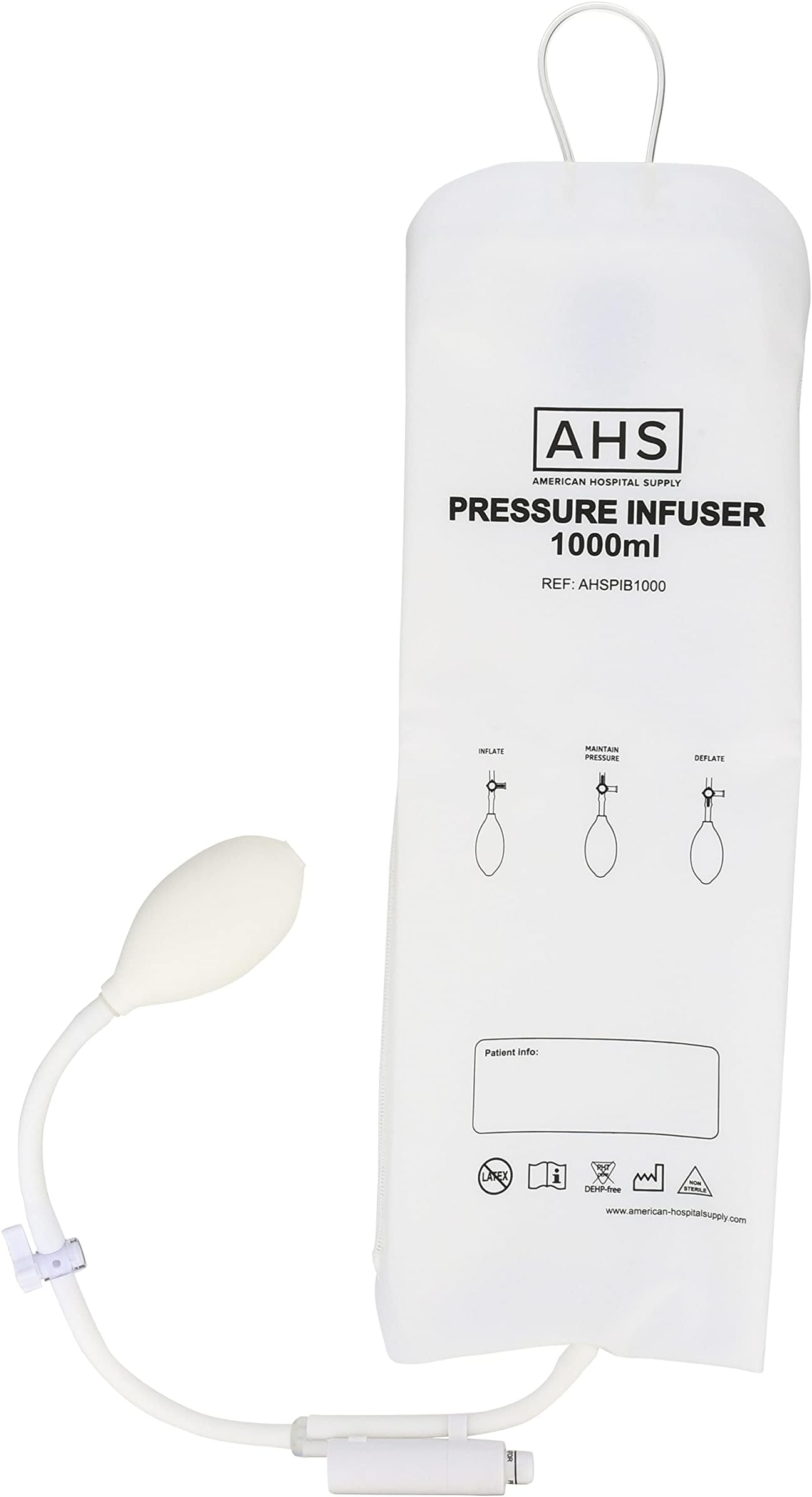 Medical Pressure Infusion Bag – 1000ml, IV Pole Infusion Sack with 3-Way Stopcock, Color-Coded Gauge | Medical Supplies & Equipment (1 Each)