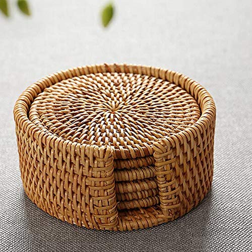 Homehalo コースター アタ コースター 丸型 6枚セット 茶托 防水 収納ケース付き 滑り止め 茶パッド 断熱パッド お茶 お酒 コーヒーのカップスタンド ハンドメイドナチュラルコースター